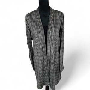 UNBRANDED Women's Plaid Full Length Cardigan 3X Grey Black Cream Cozy Winter